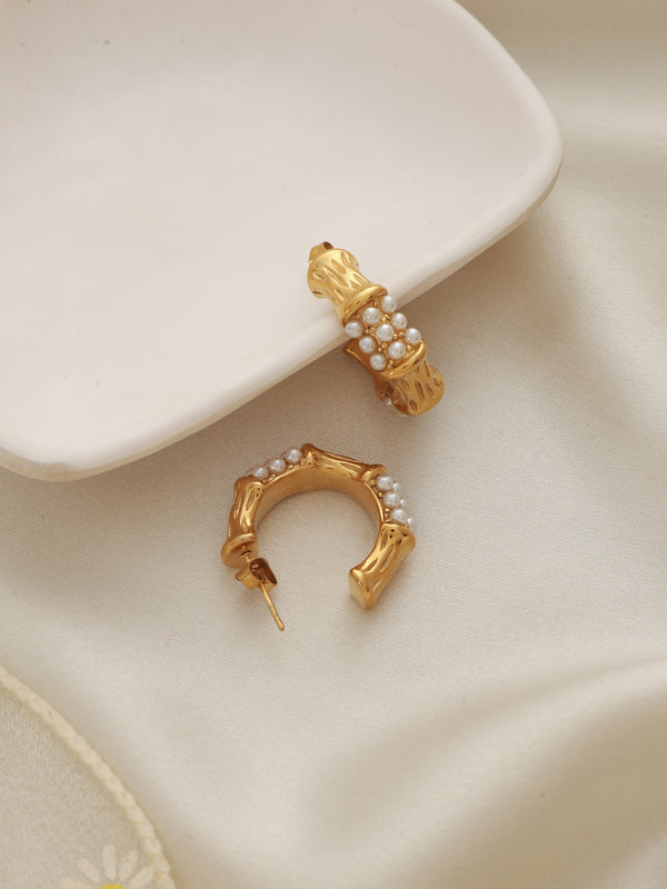 Titanium Steel Pearl Hoops