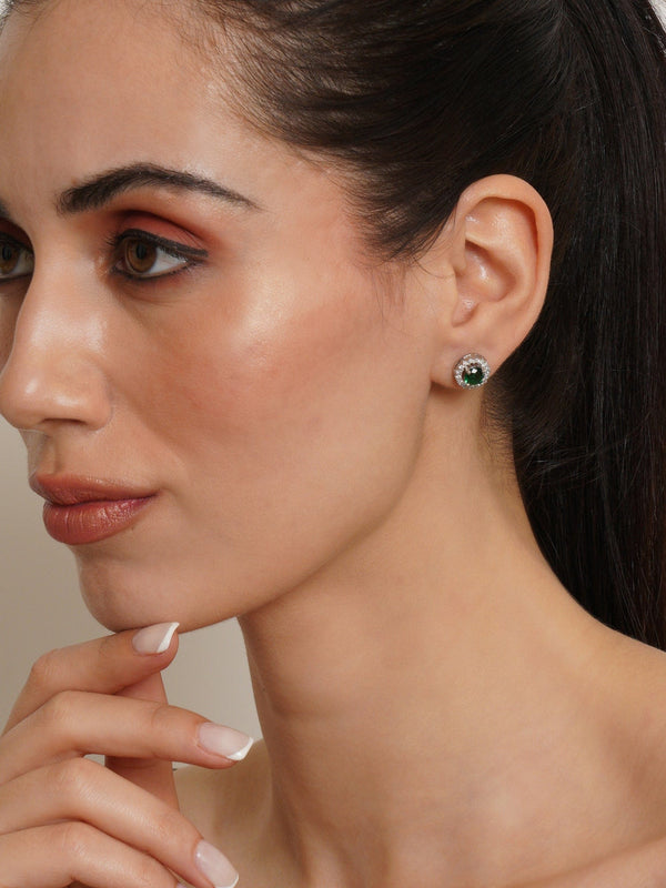 Emerald Silver Stud Earrings