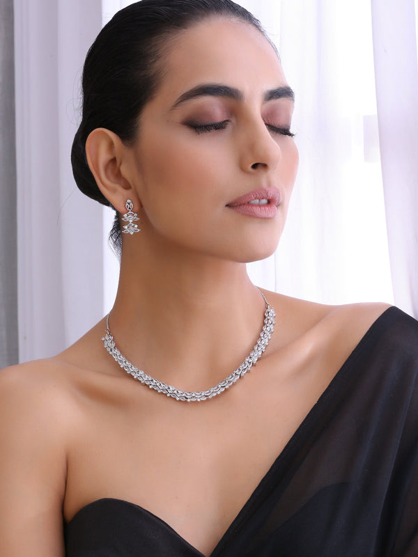 Tishyaa Diamante Silver Jewellery Set